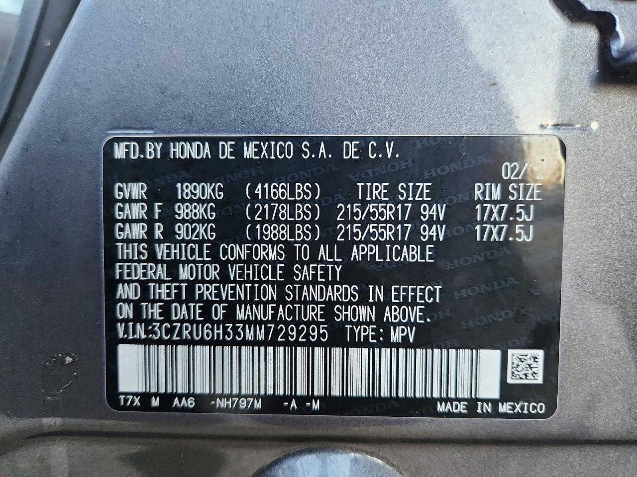 2021 HONDA HR-V LX photo 14