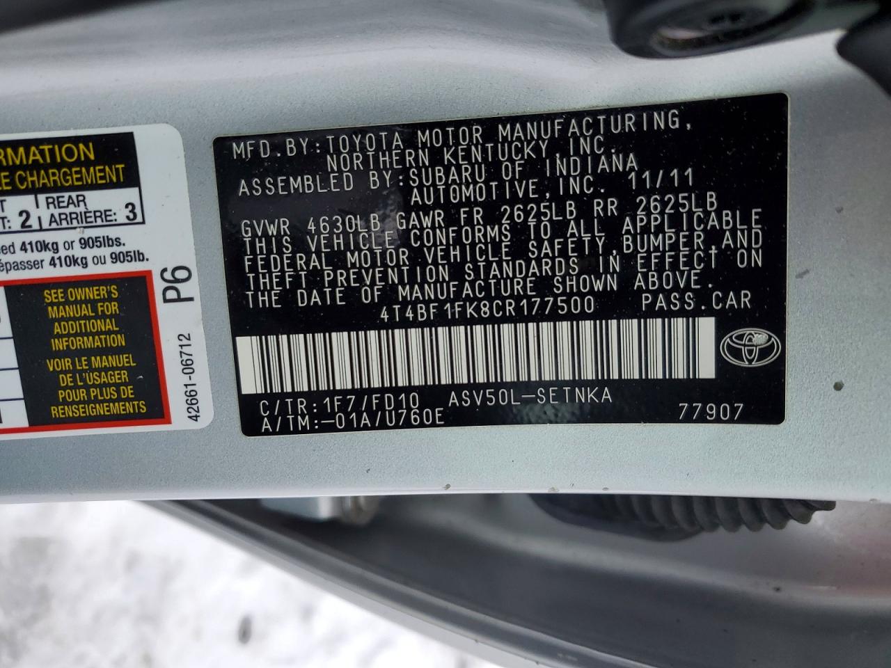 2012 TOYOTA CAMRY BASE photo 13