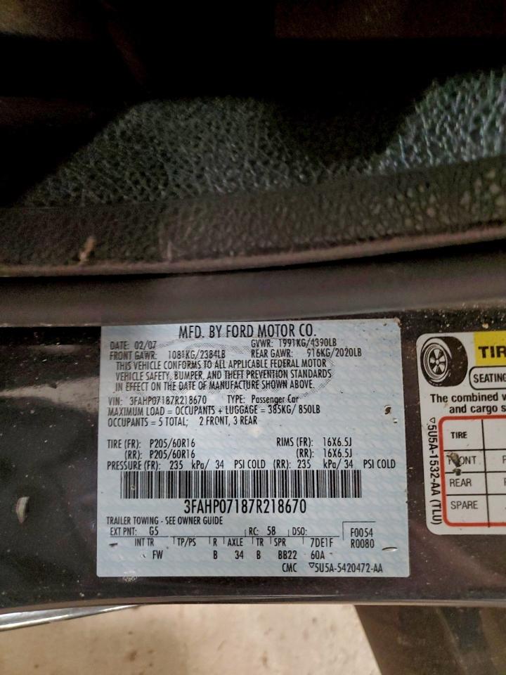 2007 FORD FUSION SE photo 12