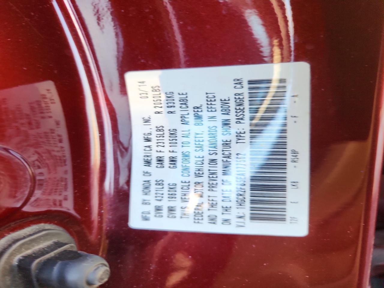 2014 HONDA ACCORD EXL photo 12