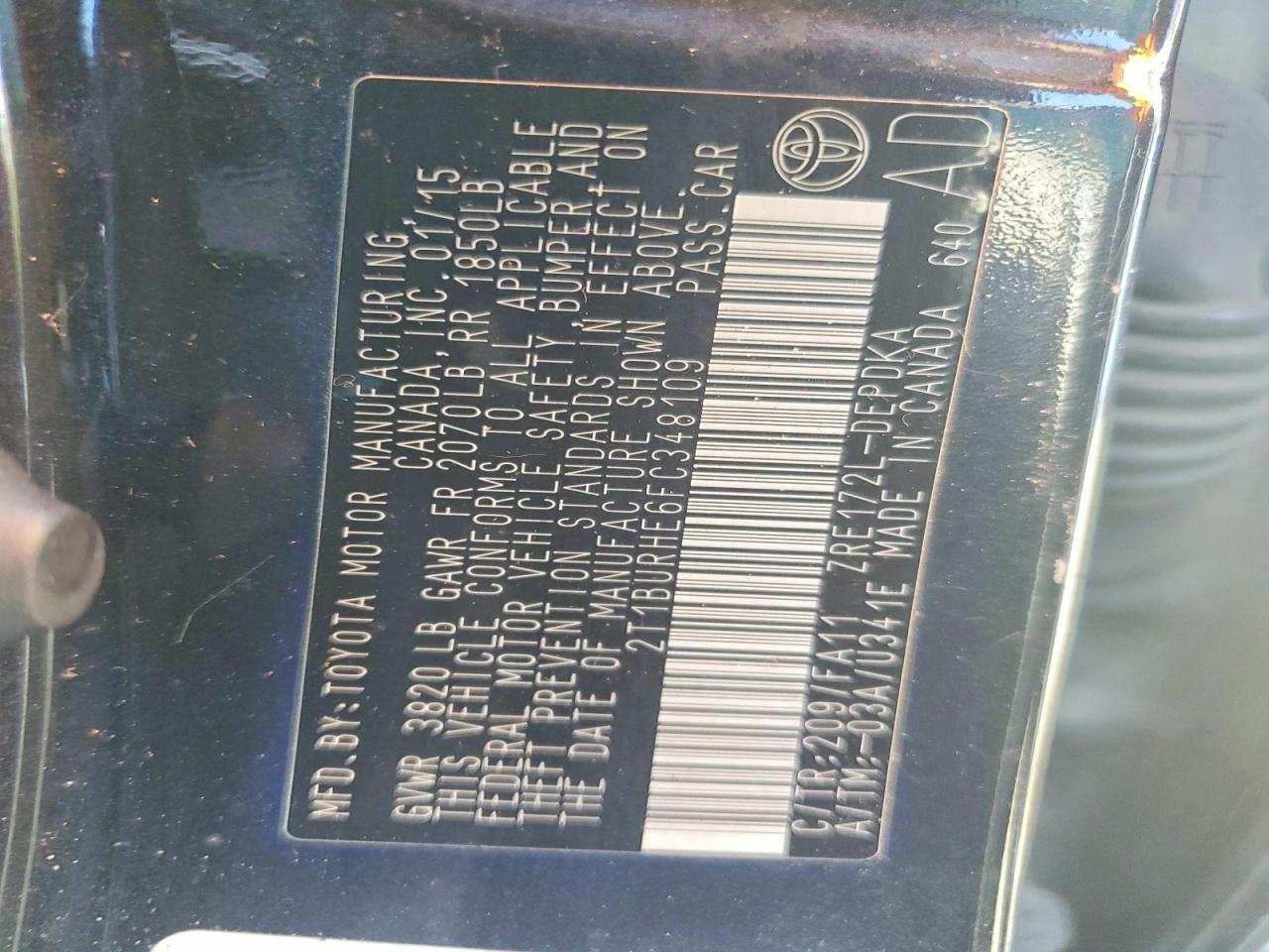 2015 TOYOTA COROLLA L photo 12