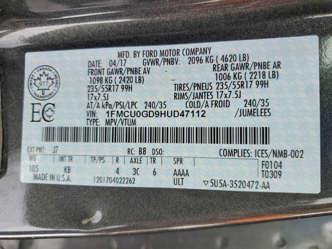 2017 FORD ESCAPE SE photo 14