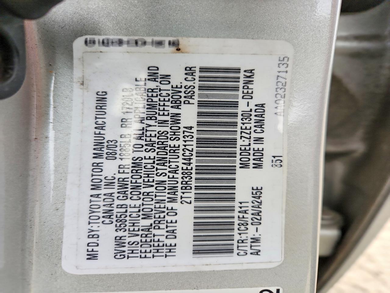 2004 TOYOTA COROLLA CE photo 23