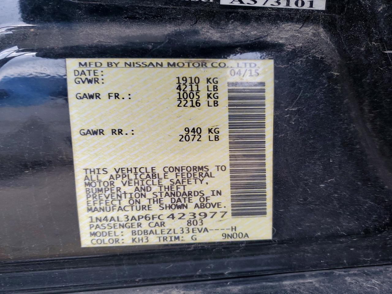 2015 NISSAN ALTIMA 2.5 photo 12