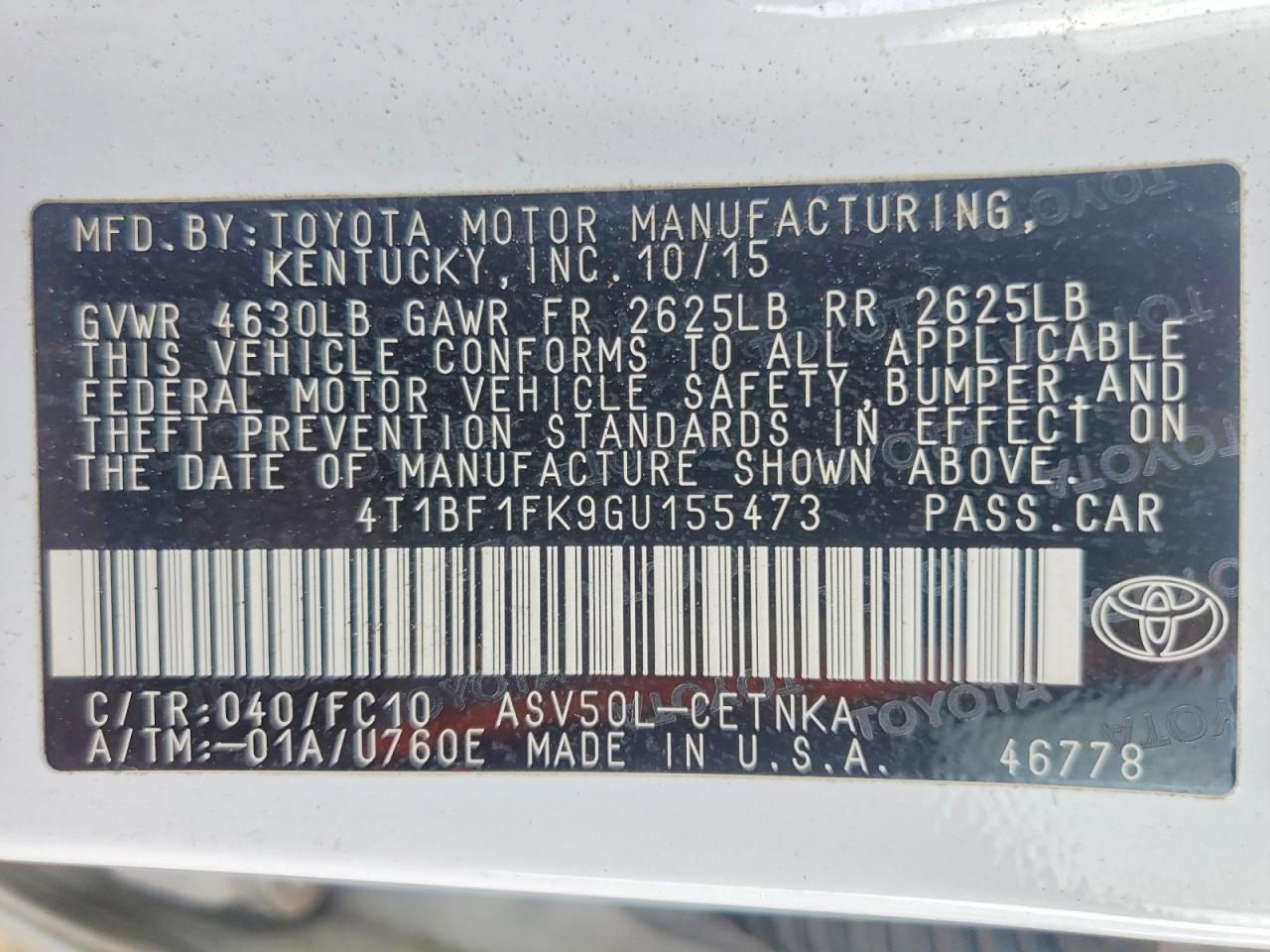 2016 TOYOTA CAMRY LE photo 13