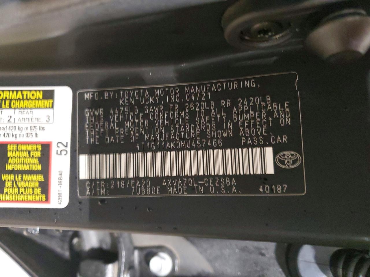 2021 TOYOTA CAMRY SE photo 13