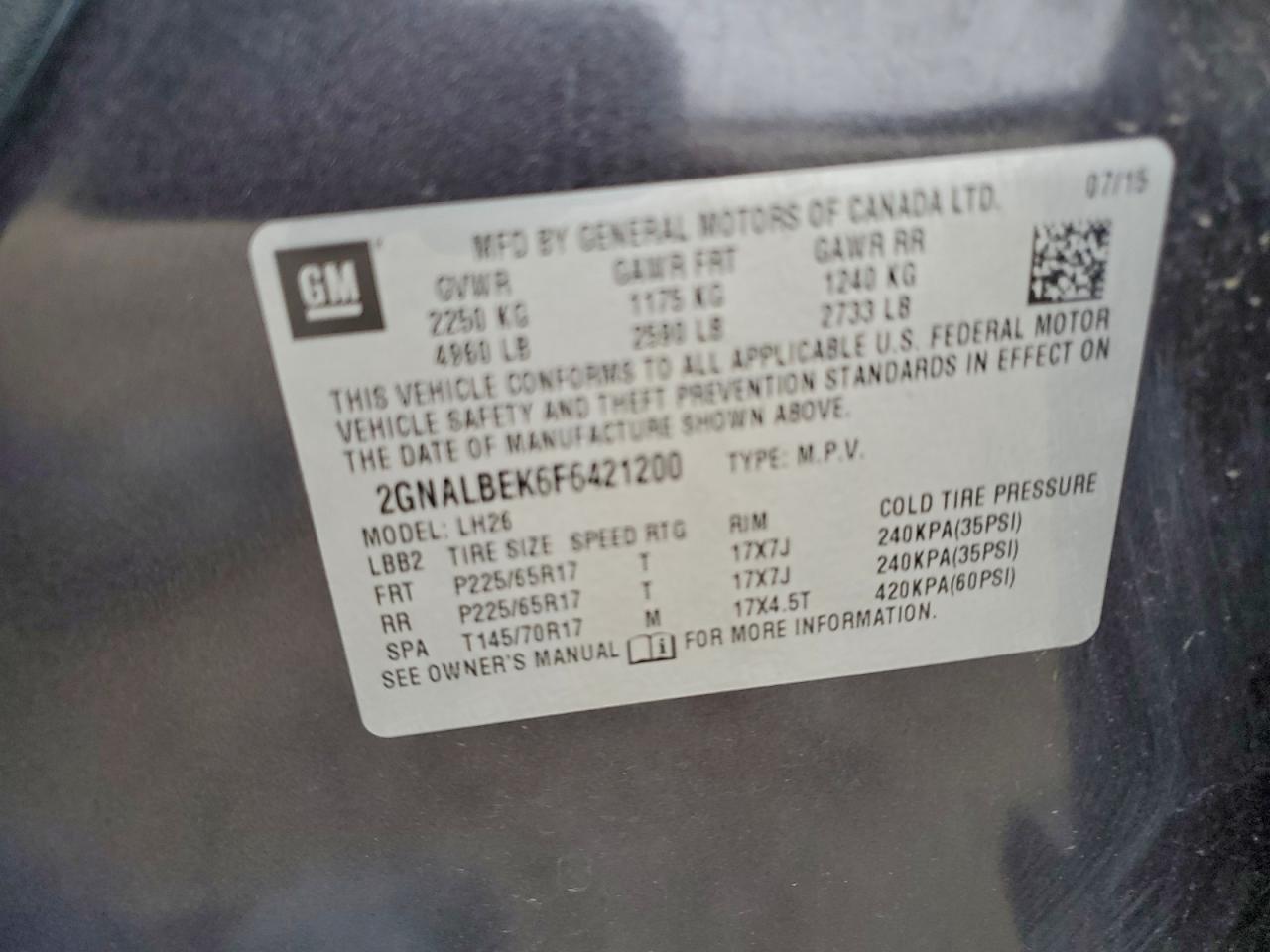 2015 CHEVROLET EQUINOX LT photo 12