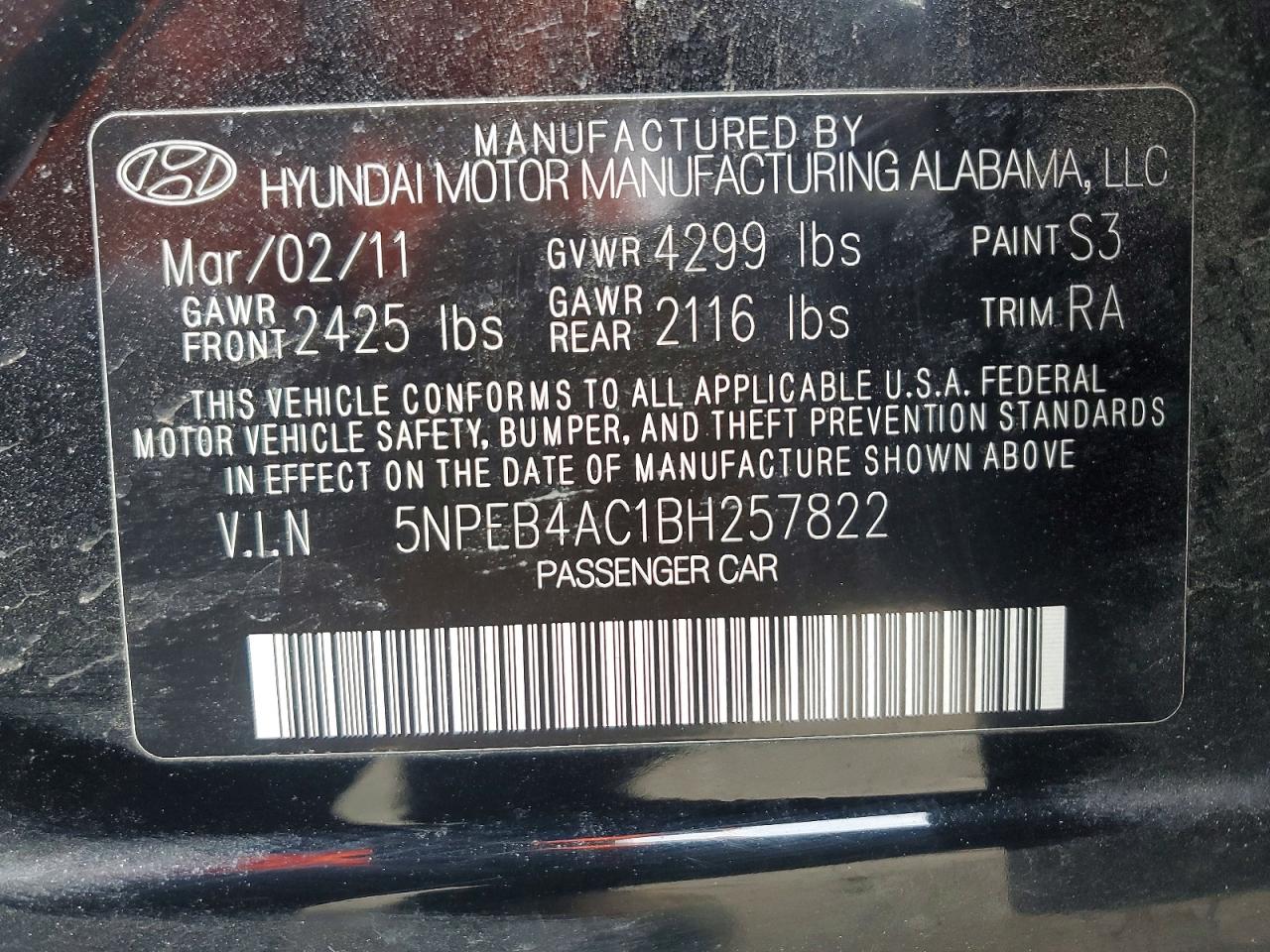 2011 HYUNDAI SONATA GLS photo 12