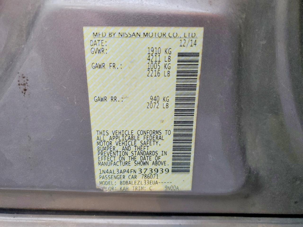2015 NISSAN ALTIMA 2.5 photo 12