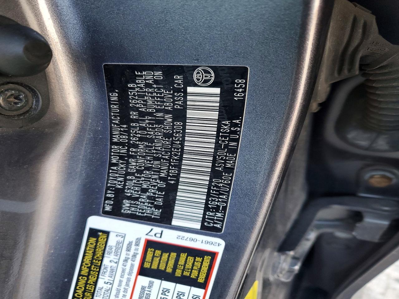 2014 TOYOTA CAMRY L photo 12