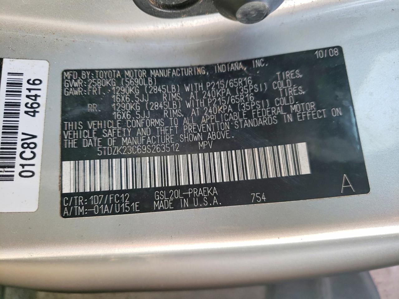 2009 TOYOTA SIENNA CE photo 13