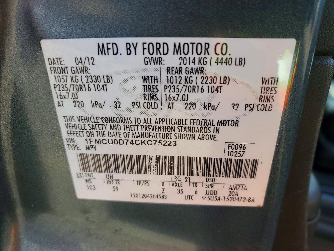 2012 FORD ESCAPE XLT photo 13