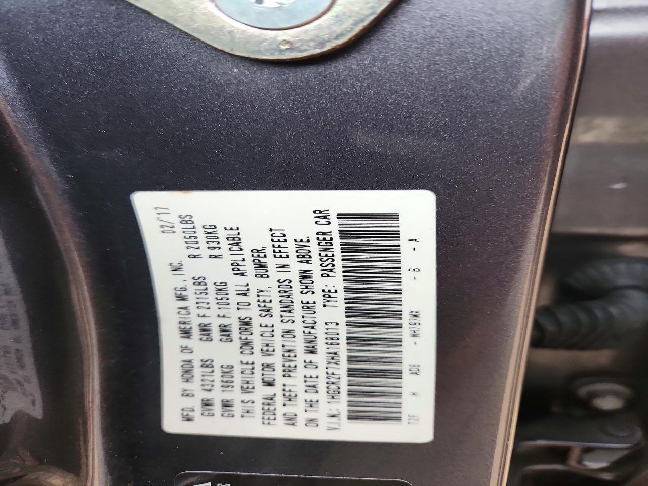 2017 HONDA ACCORD EX photo 12