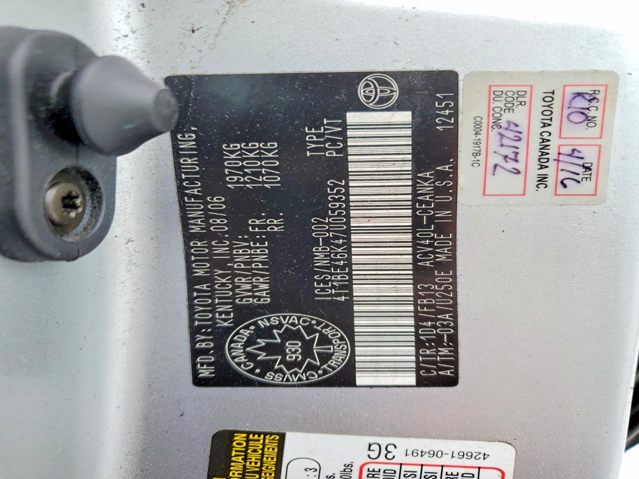 2007 TOYOTA CAMRY CE photo 23