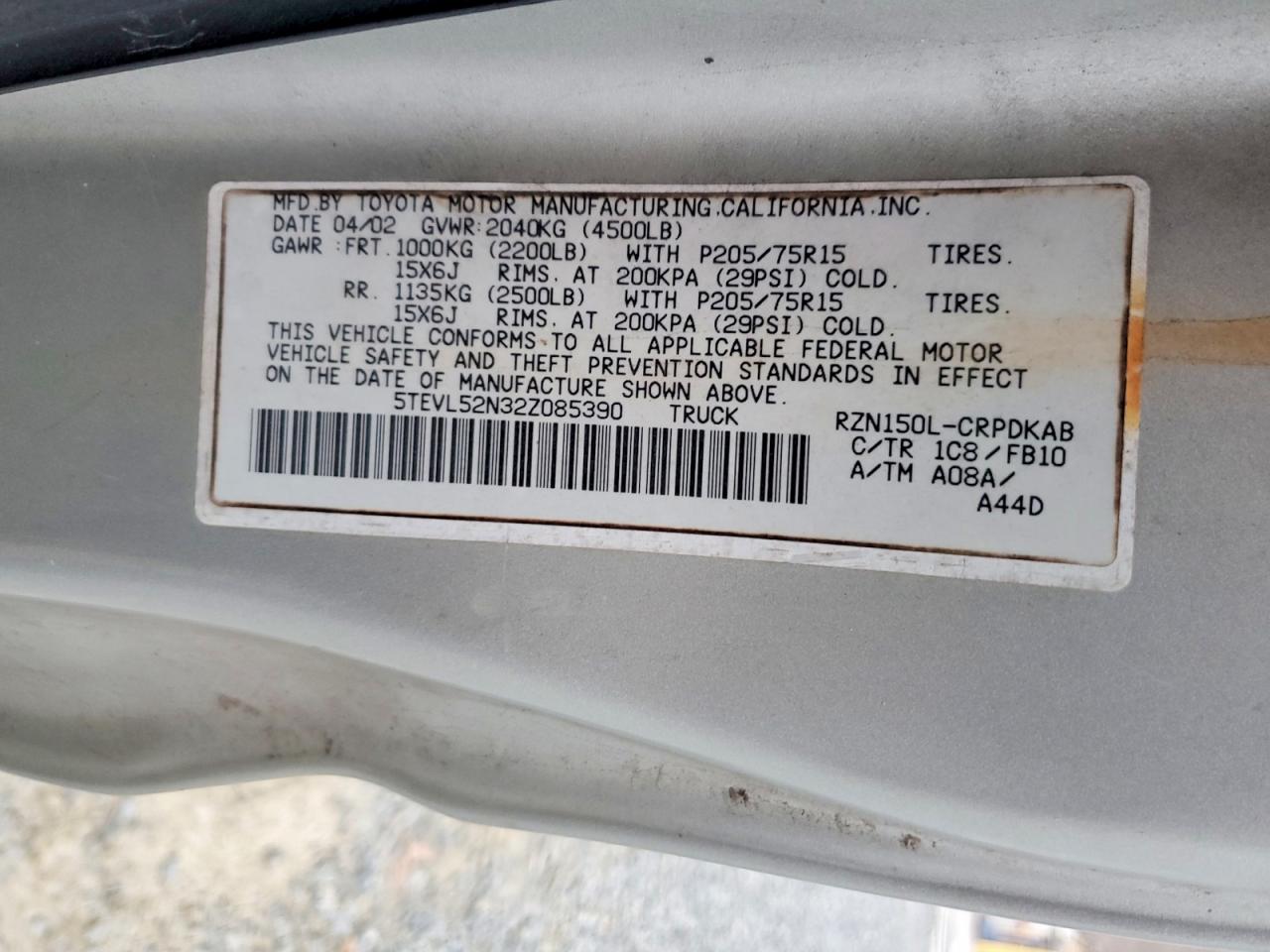 2002 TOYOTA TACOMA XTRACAB photo 12