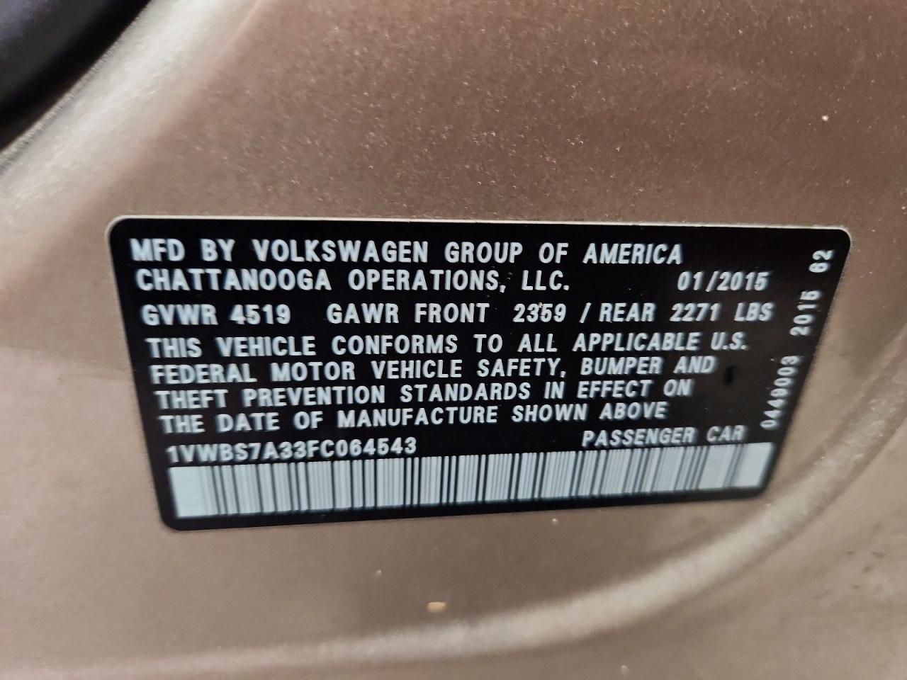 2015 VOLKSWAGEN PASSAT SE photo 12