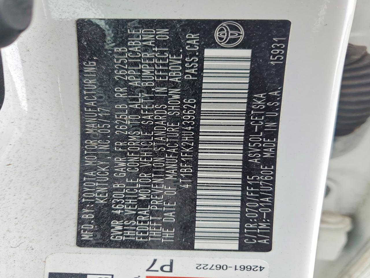 2017 TOYOTA CAMRY LE photo 23
