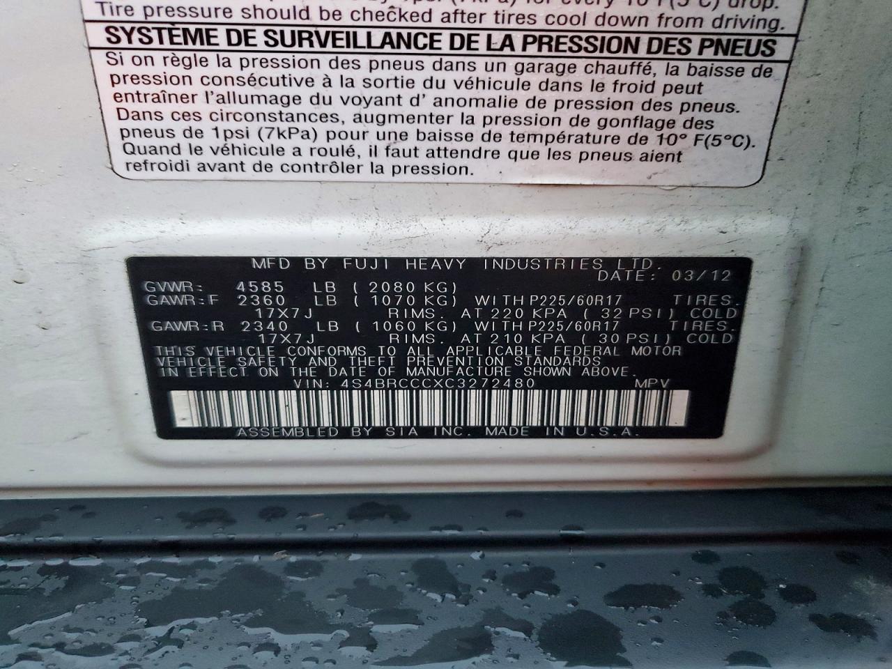 2012 SUBARU OUTBACK 2.5I PREMIUM photo 27