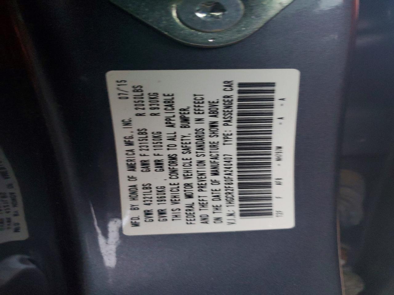 2015 HONDA ACCORD EXL photo 12