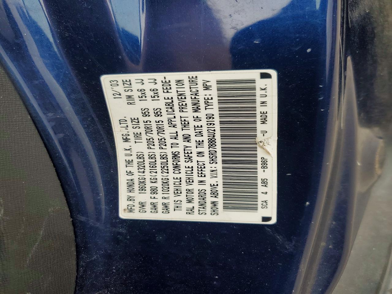 2004 HONDA CR-V EX photo 12