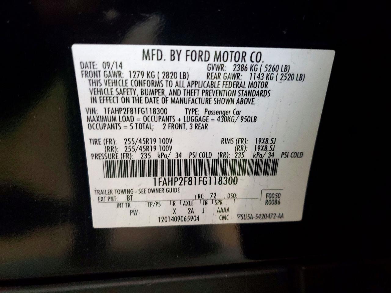 2015 FORD TAURUS LIMITED photo 12