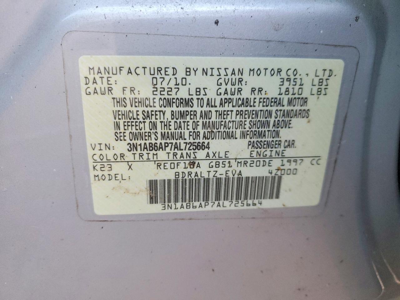 2010 NISSAN SENTRA 2.0 photo 12