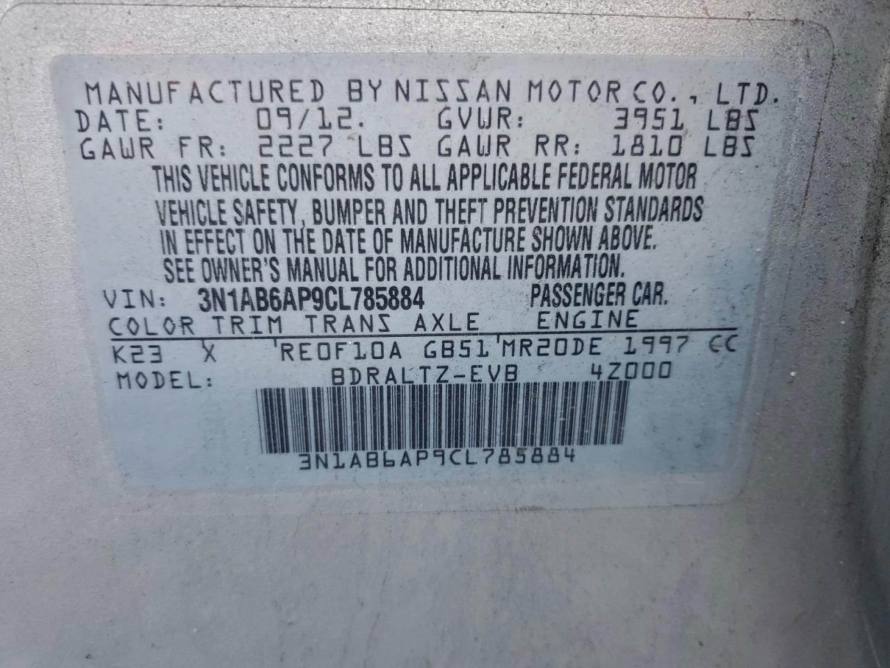 2012 NISSAN SENTRA 2.0 photo 12