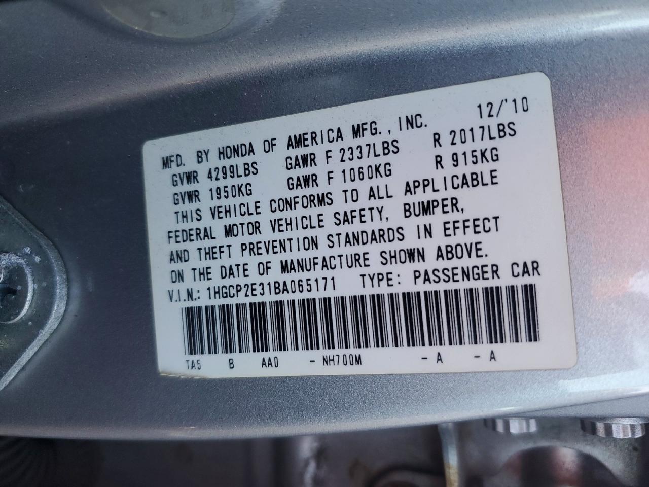 2011 HONDA ACCORD LX photo 13