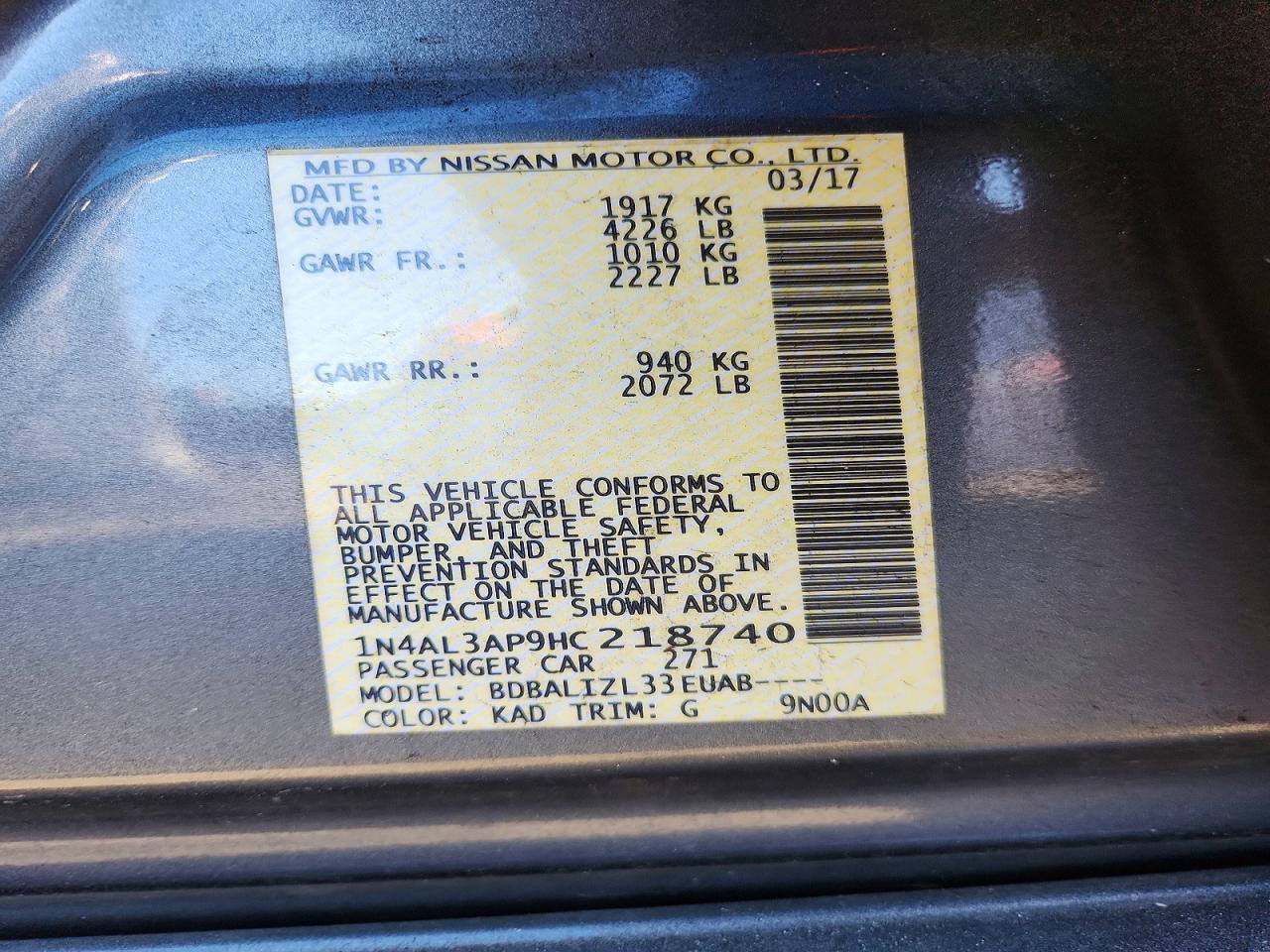 2017 NISSAN ALTIMA 2.5 photo 12