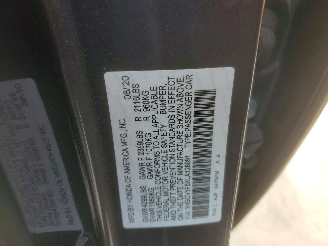 2020 HONDA ACCORD EXL photo 12