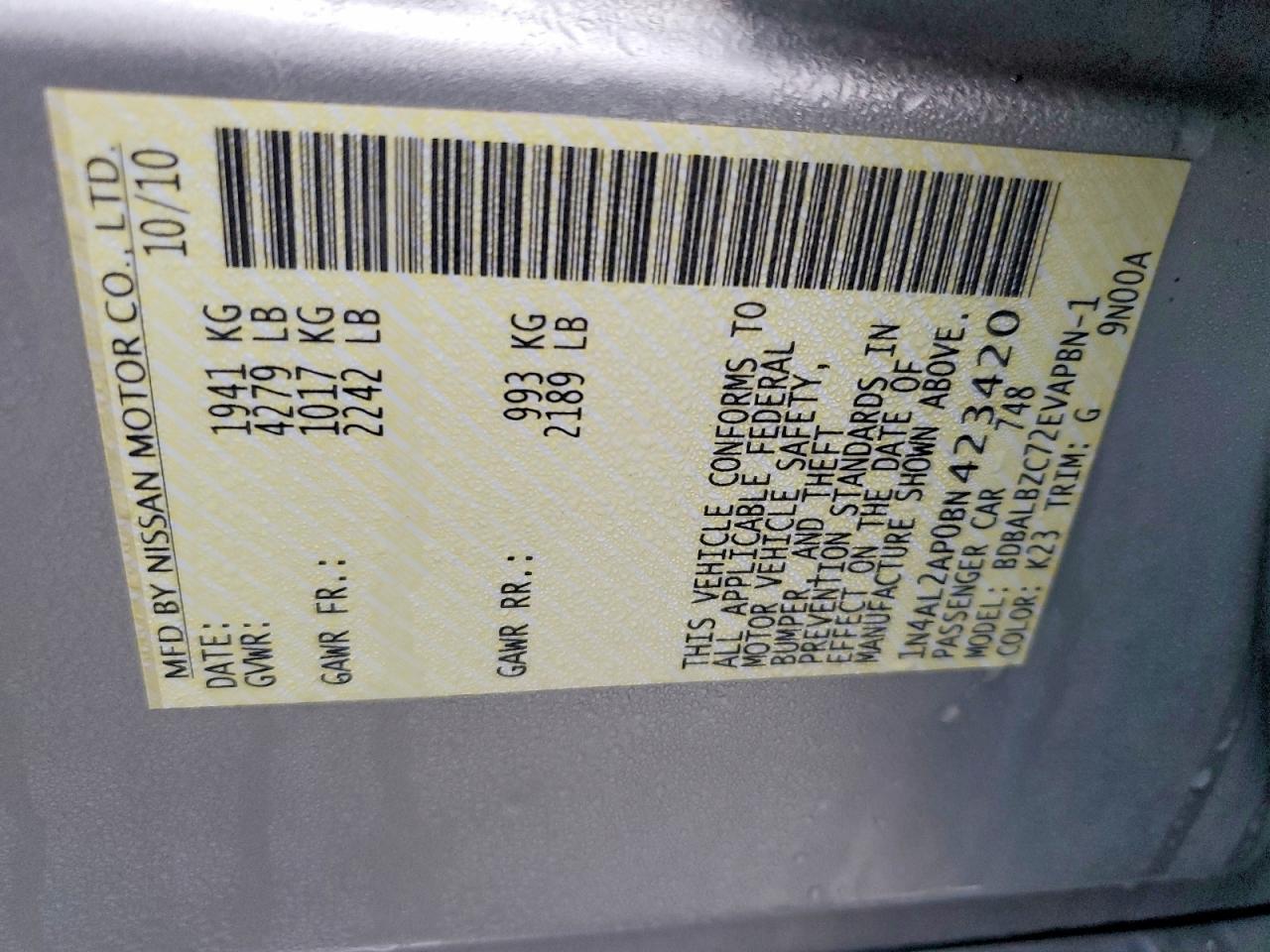 2011 NISSAN ALTIMA BASE photo 12