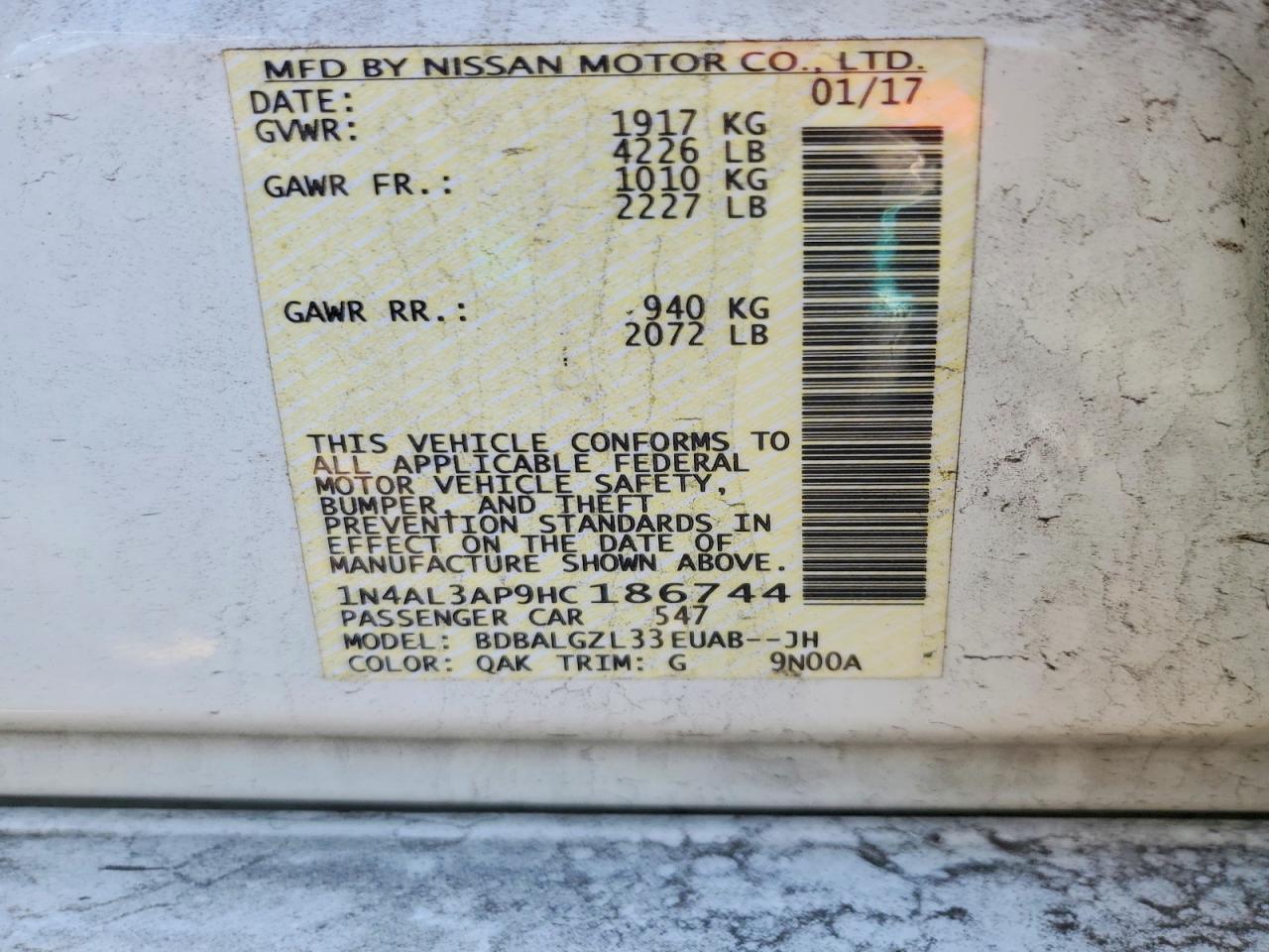 2017 NISSAN ALTIMA 2.5 photo 12