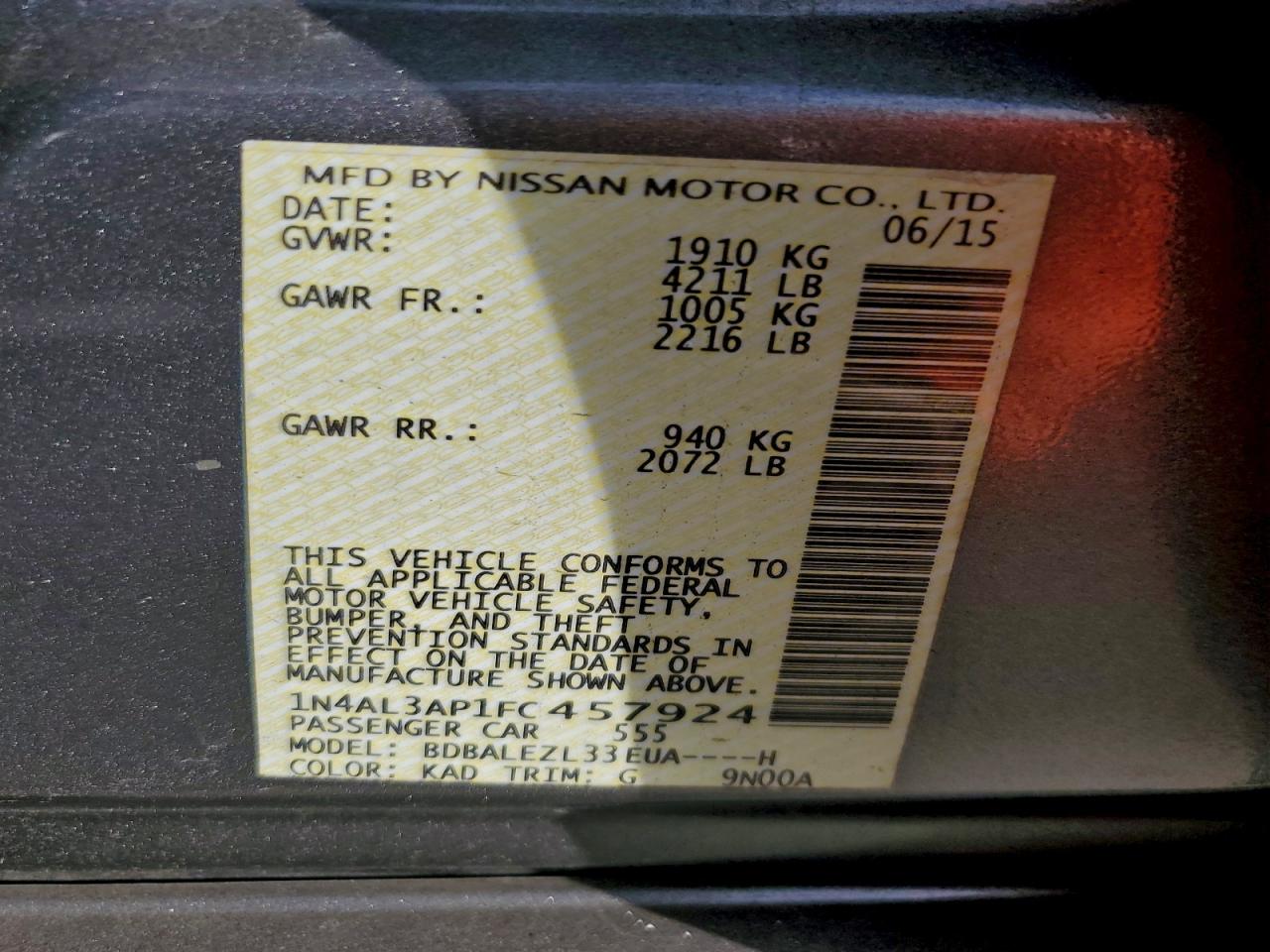 2015 NISSAN ALTIMA 2.5 photo 12