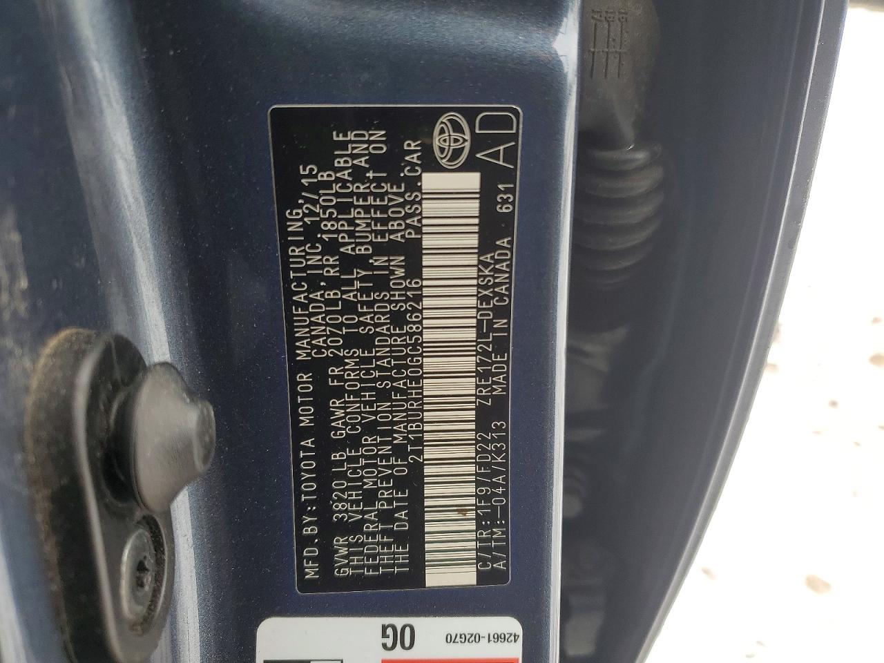 2016 TOYOTA COROLLA L photo 13