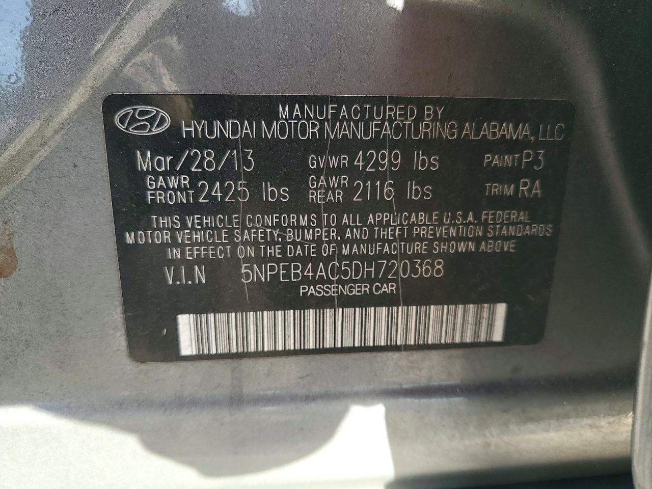 2013 HYUNDAI SONATA GLS photo 37