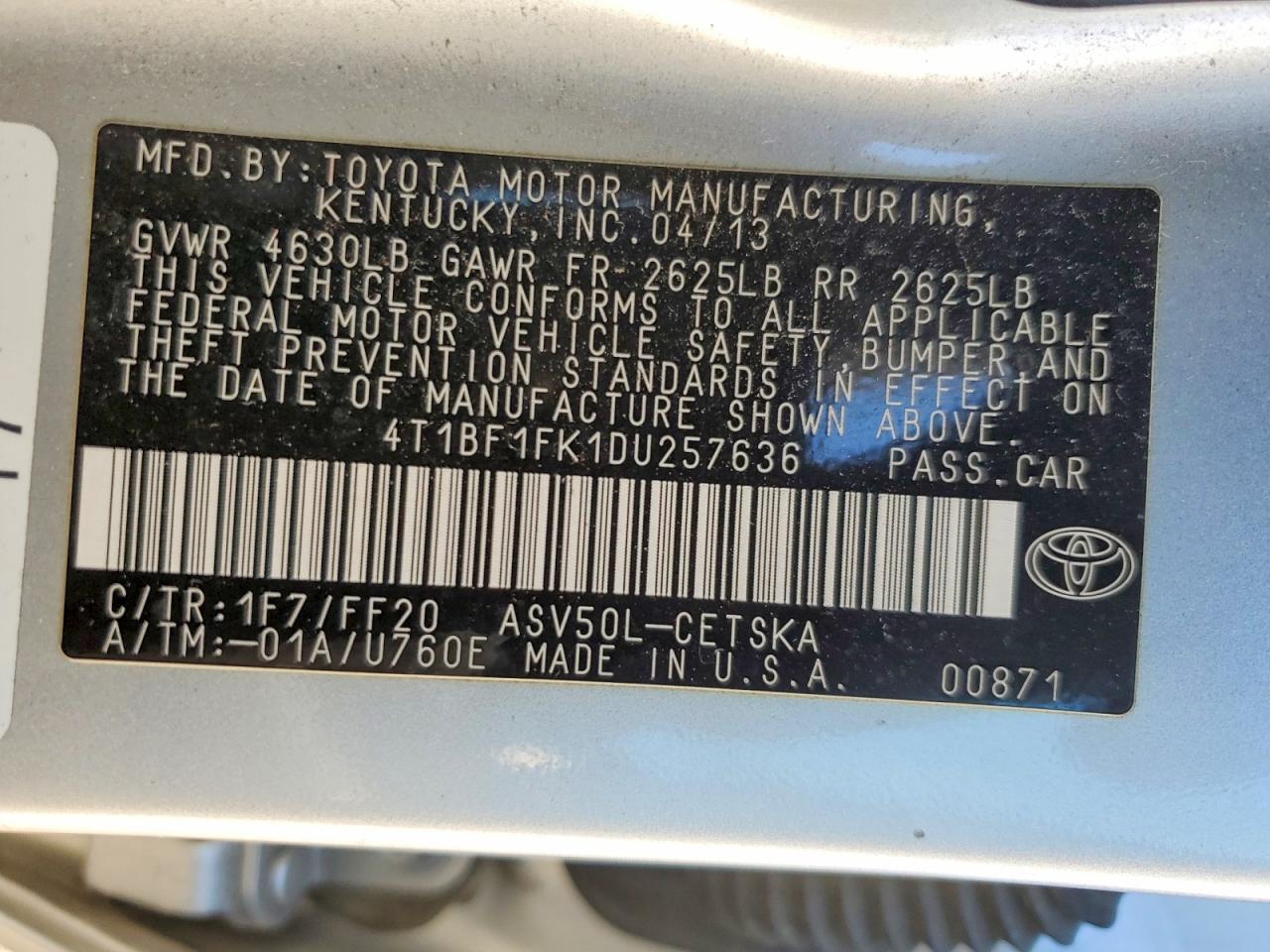 2013 TOYOTA CAMRY L photo 23