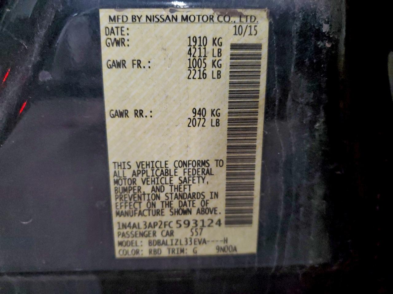 2015 NISSAN ALTIMA 2.5 photo 12