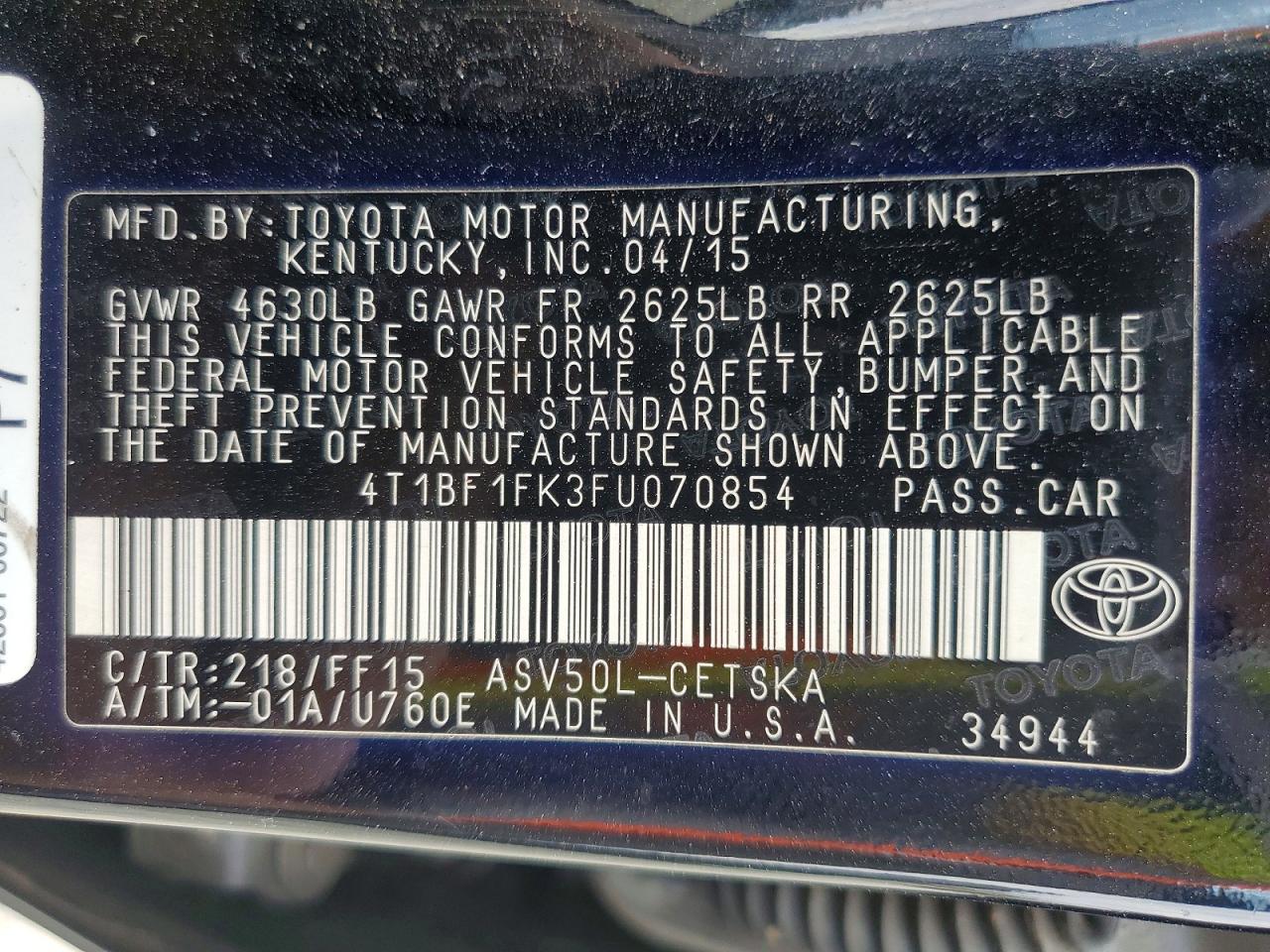2015 TOYOTA CAMRY LE photo 12
