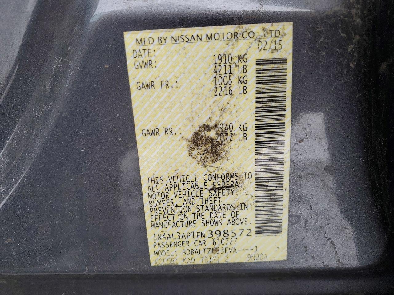 2015 NISSAN ALTIMA 2.5 photo 12
