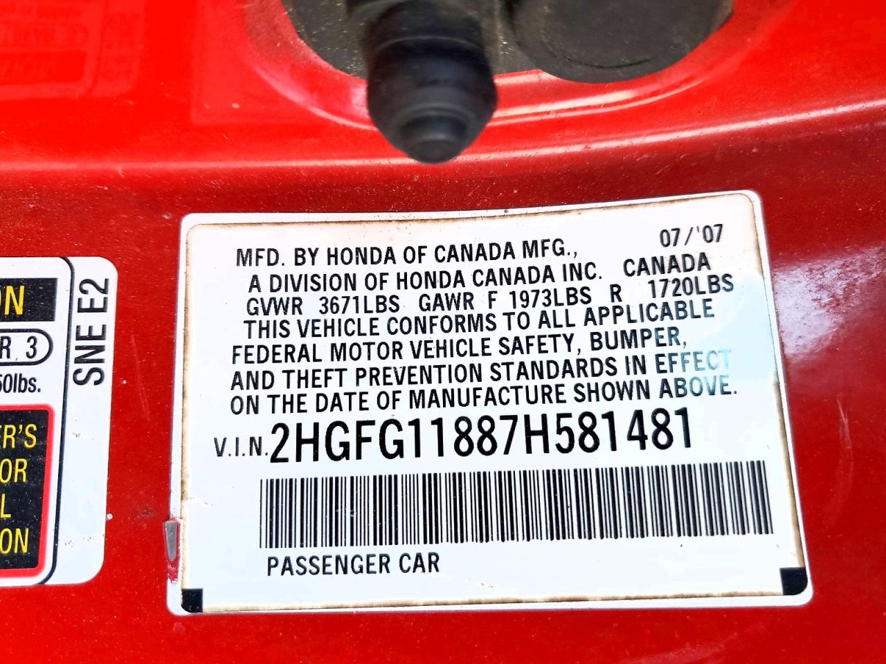 2007 HONDA CIVIC EX photo 12