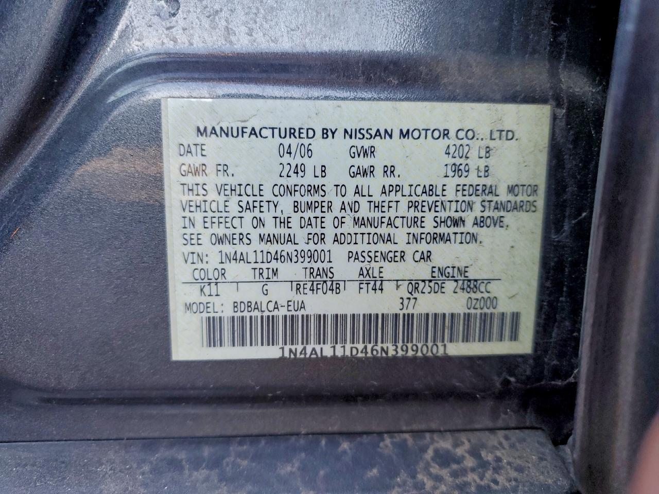 2006 NISSAN ALTIMA S photo 12