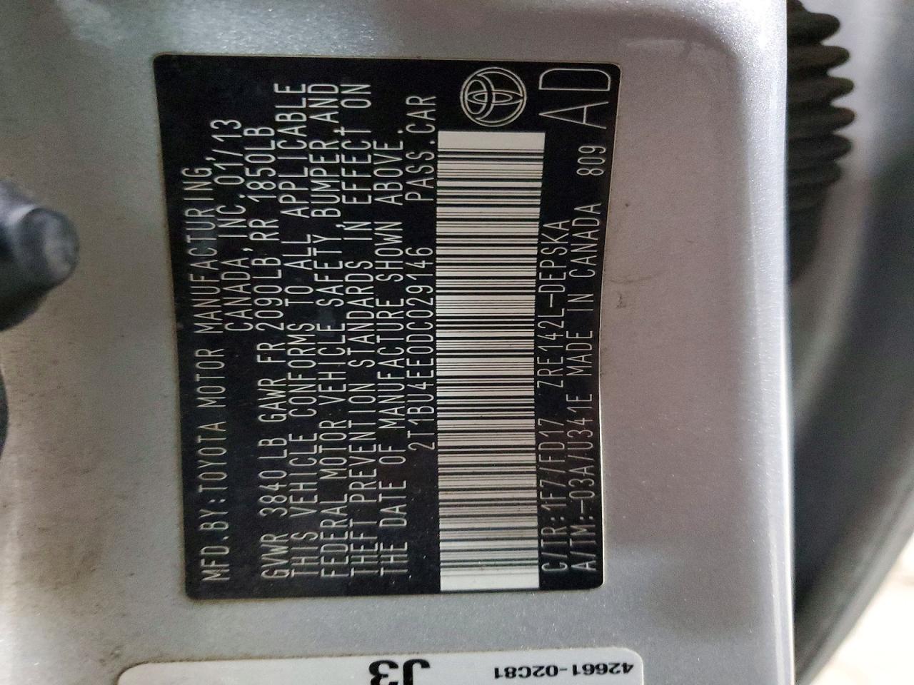 2013 TOYOTA COROLLA BASE photo 12
