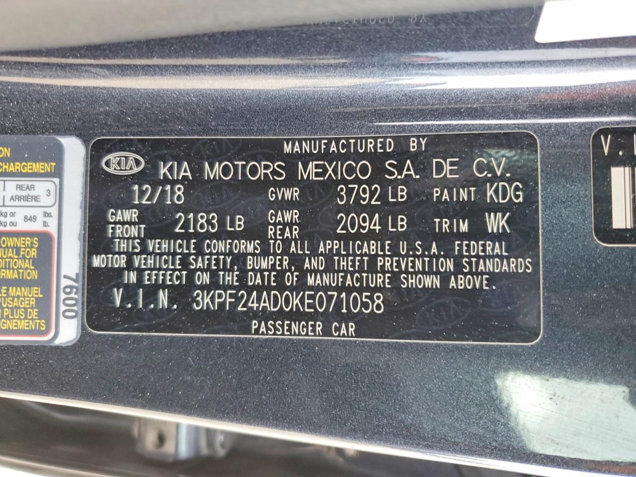 2019 KIA FORTE FE photo 12