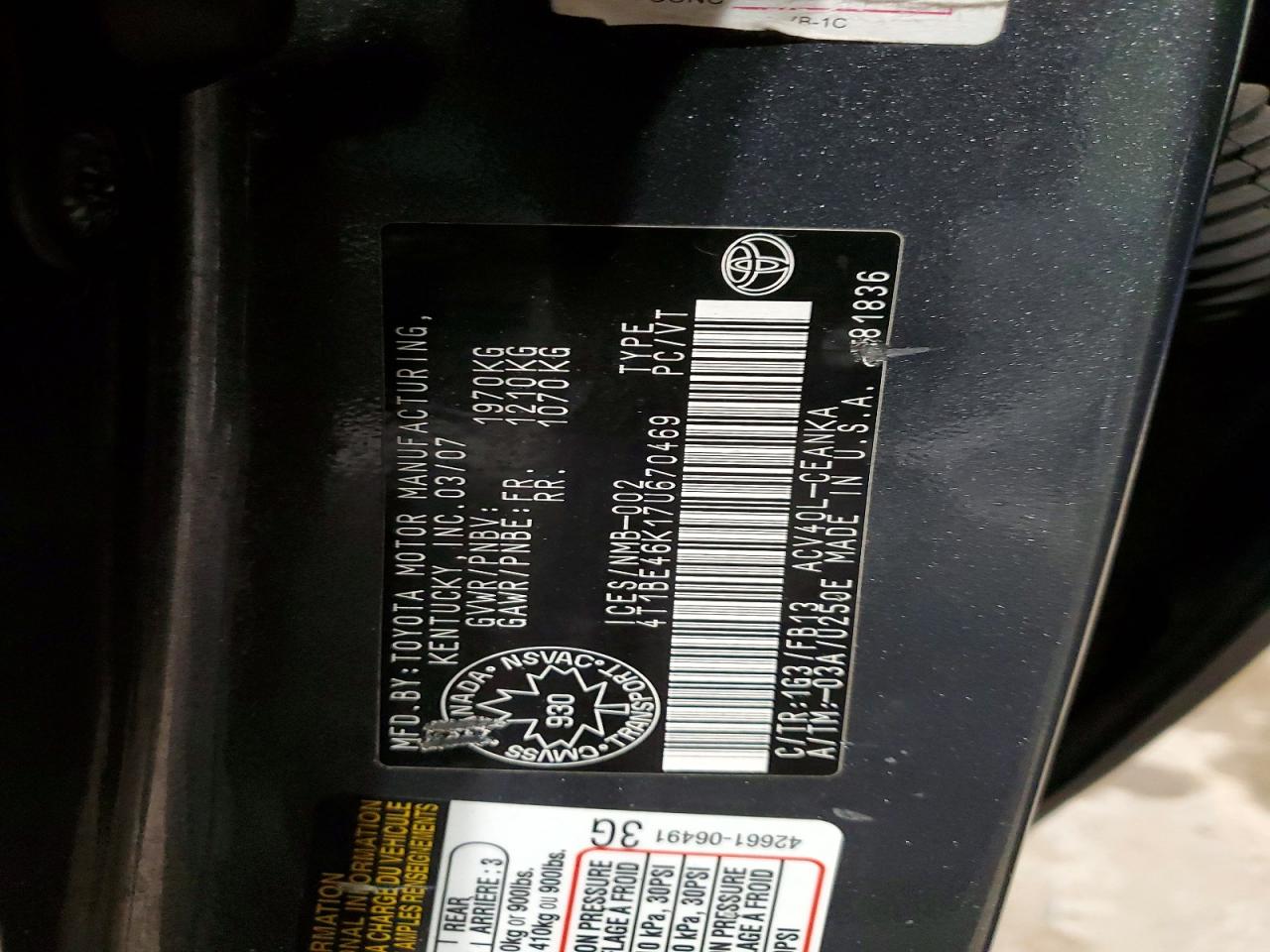 2007 TOYOTA CAMRY CE photo 23