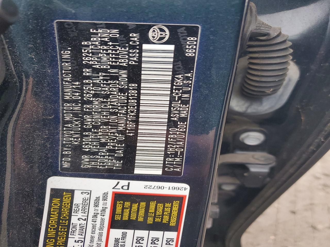 2014 TOYOTA CAMRY L photo 12