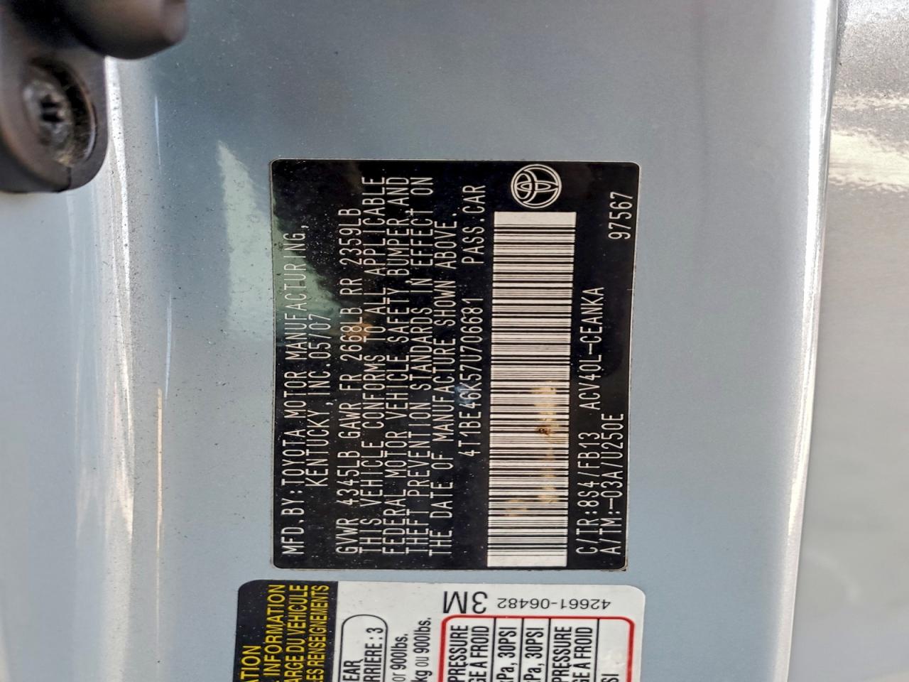 2007 TOYOTA CAMRY CE photo 23