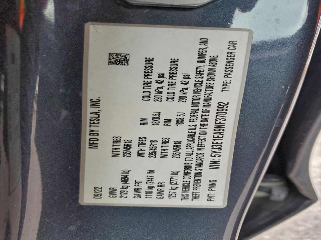 2022 TESLA MODEL 3 photo 12