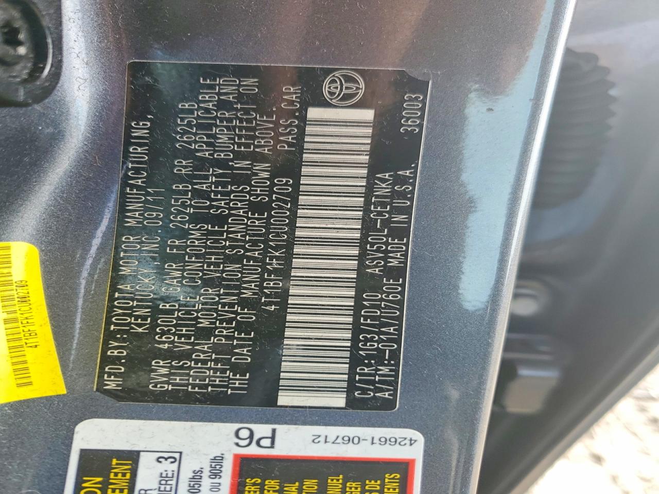 2012 TOYOTA CAMRY BASE photo 12