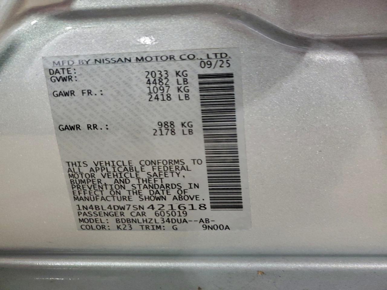 2025 NISSAN ALTIMA SV photo 12