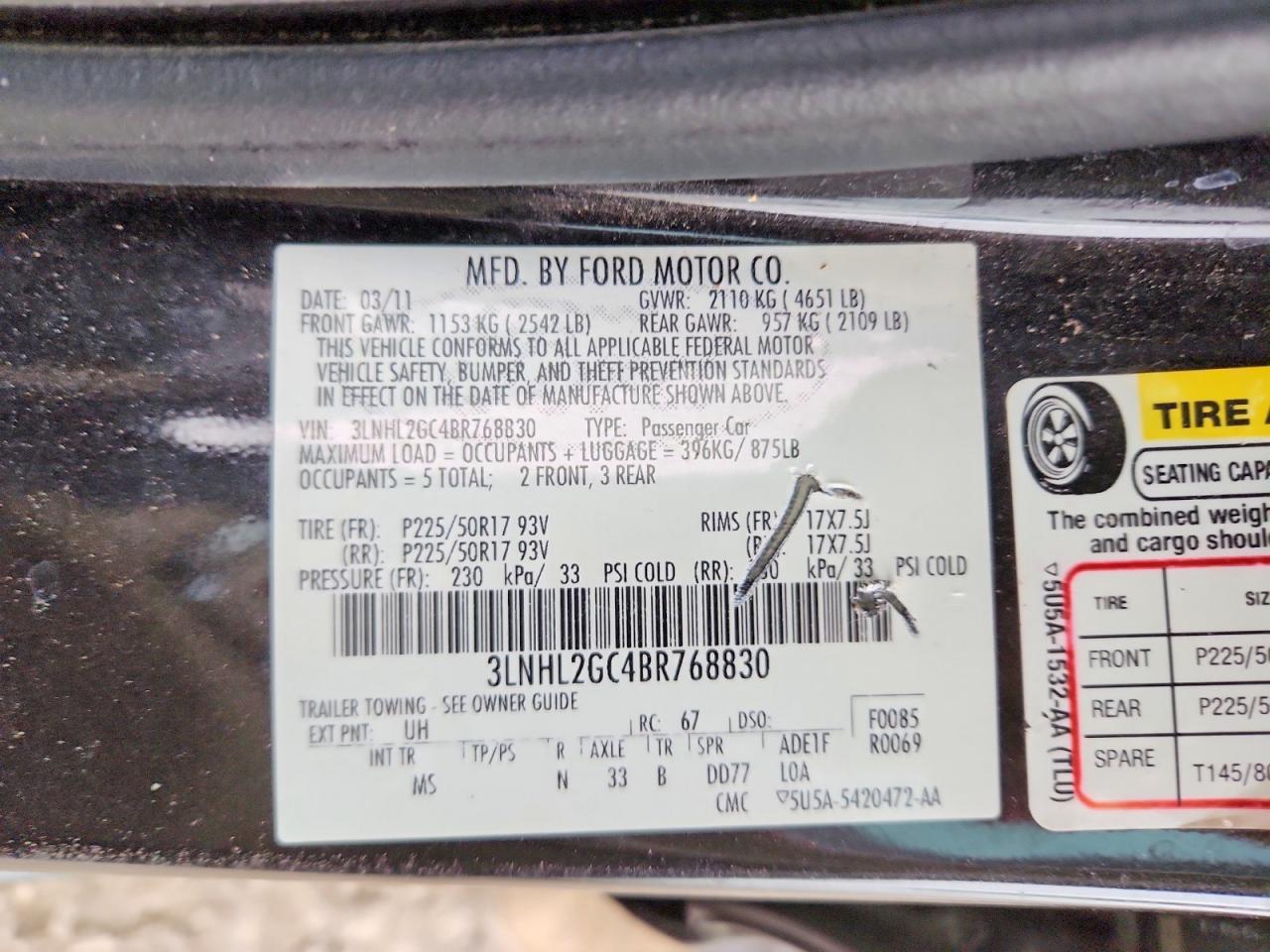 2011 LINCOLN MKZ photo 12